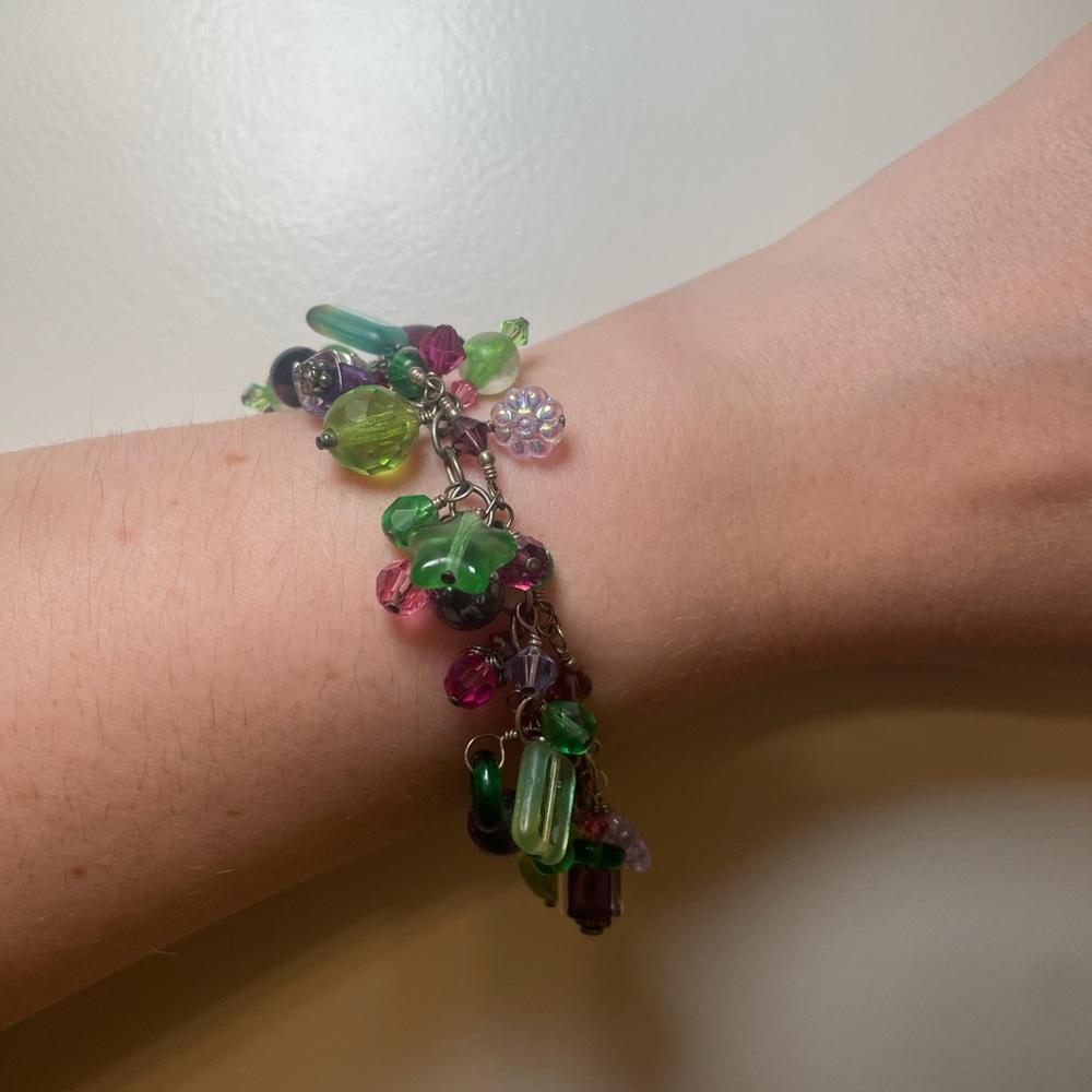 Fairy Core Green and Purple Beaded Bracelet